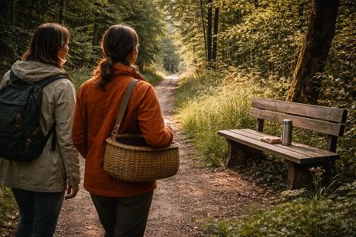 Eine Bank im Wald für eine Pause